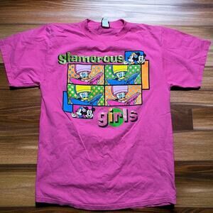 VINTAGE Y2K Disney Glam Girls T-Shirt Size L Donald Duck Hot Pink Retro